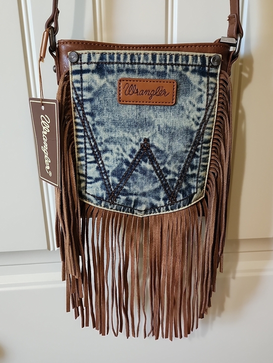Wrangler Handbags - Wrangler Denim & Brown Fringe Crossbody Bag New Used Condition